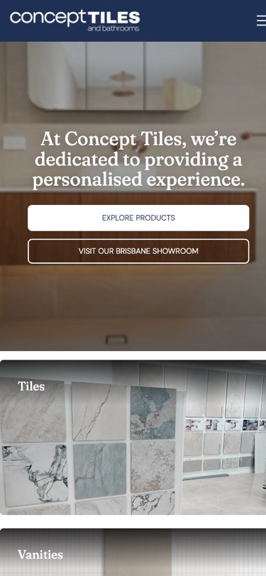Concept Tiles mobile website built by Hooray Digital