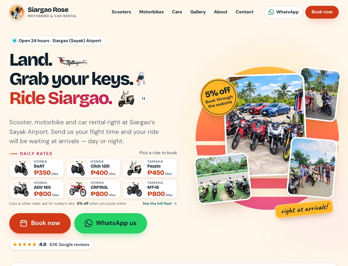 Siargao Rose Motorbike and Car Rental website